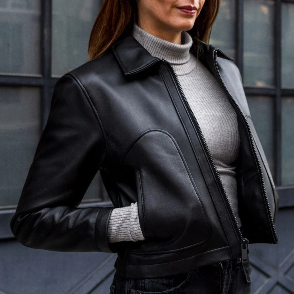 Women's Vintage Black Lambskin Biker Jacket