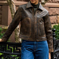 Women's Vintage Distressed Brown Lambskin Biker Jacket