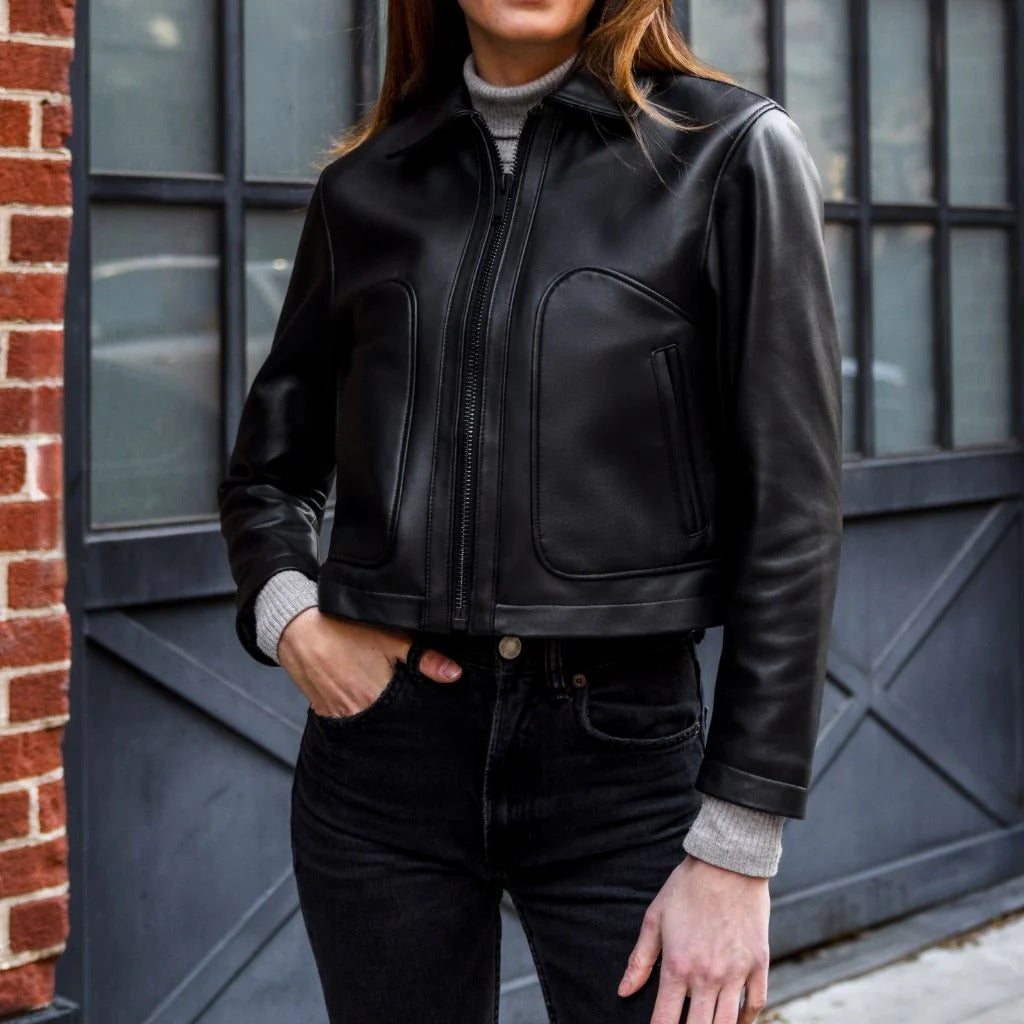 Women's Vintage Black Lambskin Biker Jacket