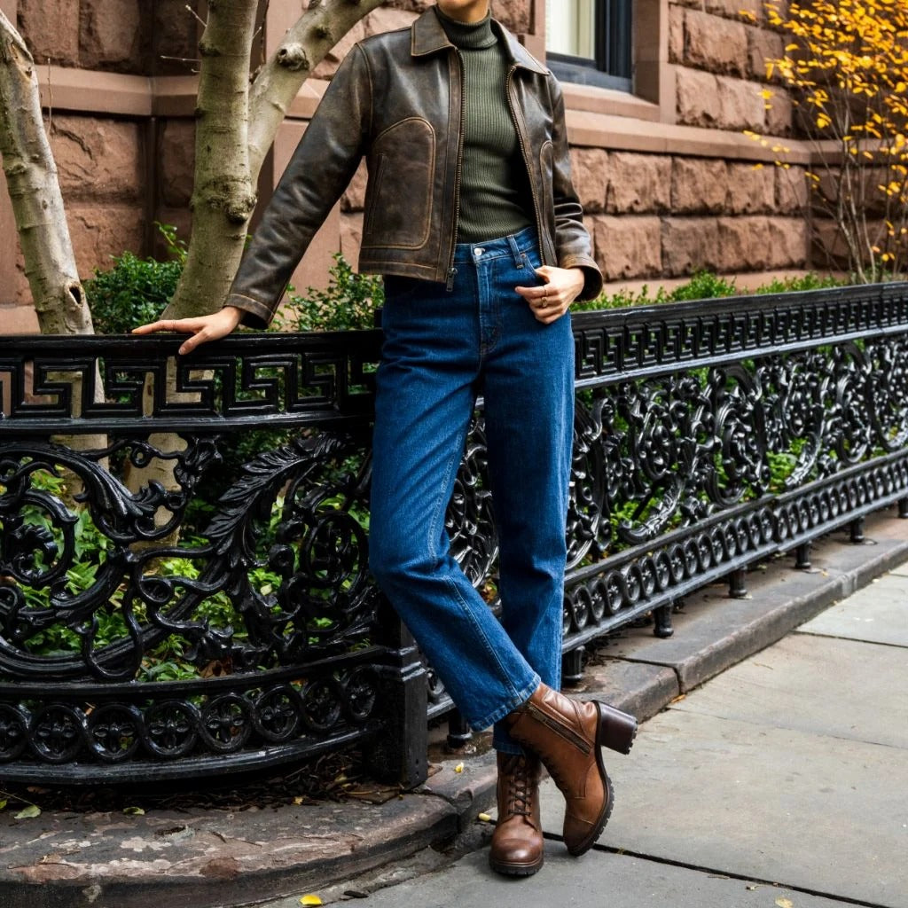 Women's Vintage Distressed Brown Lambskin Biker Jacket