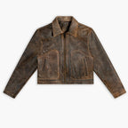 Women's Vintage Distressed Brown Lambskin Biker Jacket