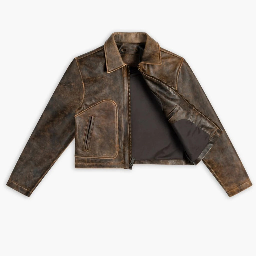 Women's Vintage Distressed Brown Lambskin Biker Jacket