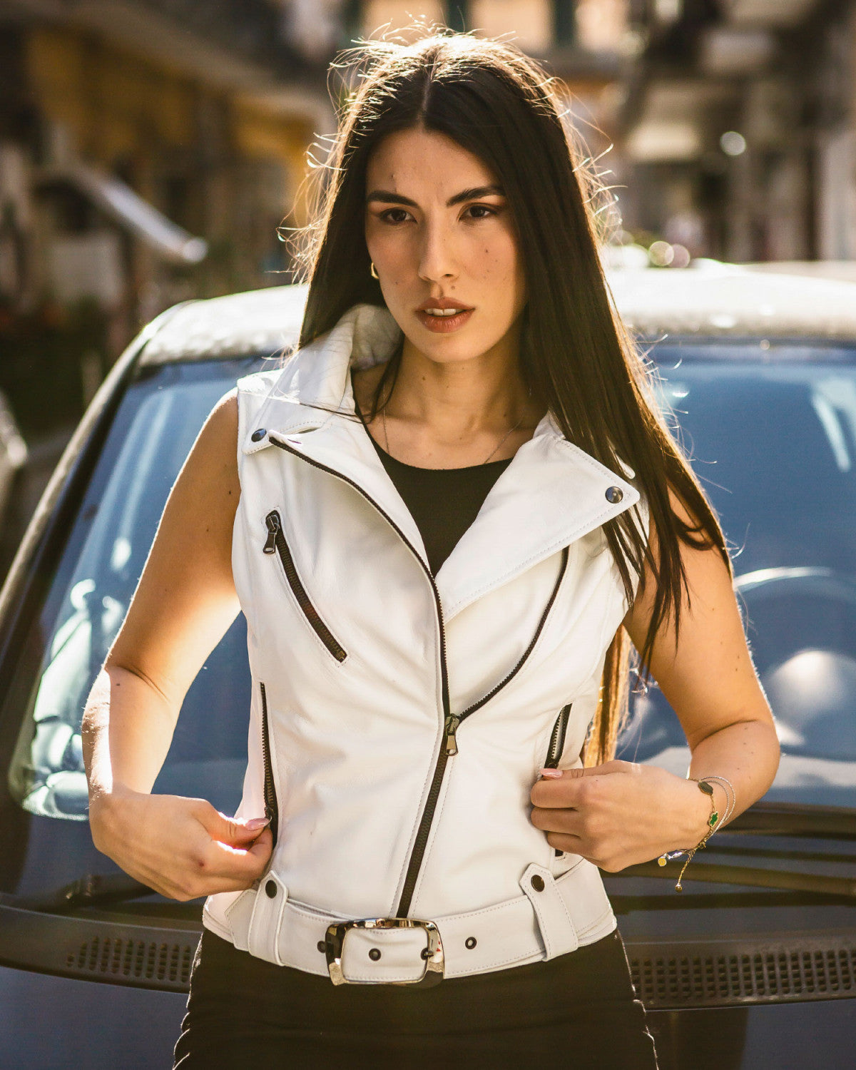 Women's White Leather Vest