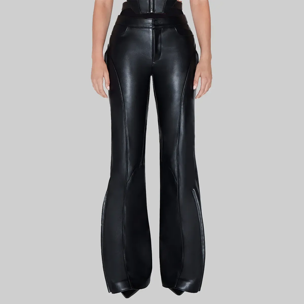 Women's Zip Flare Leather Pants