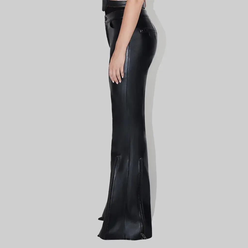 Women's Zip Flare Leather Pants