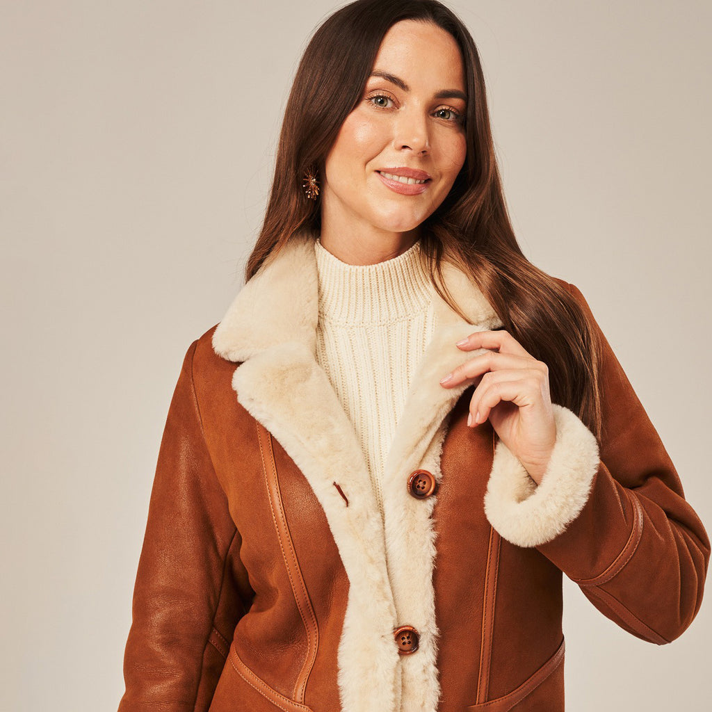 Women's Long Tailored Shearling-Lined Suede Coat