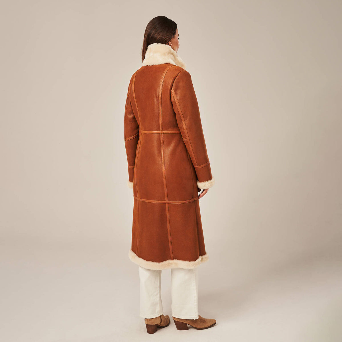 Women's Long Tailored Shearling-Lined Suede Coat