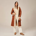 Women's Long Tailored Shearling-Lined Suede Coat