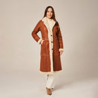 Women's Long Tailored Shearling-Lined Suede Coat