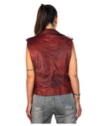 Women's Bordeaux Leather Biker Vest